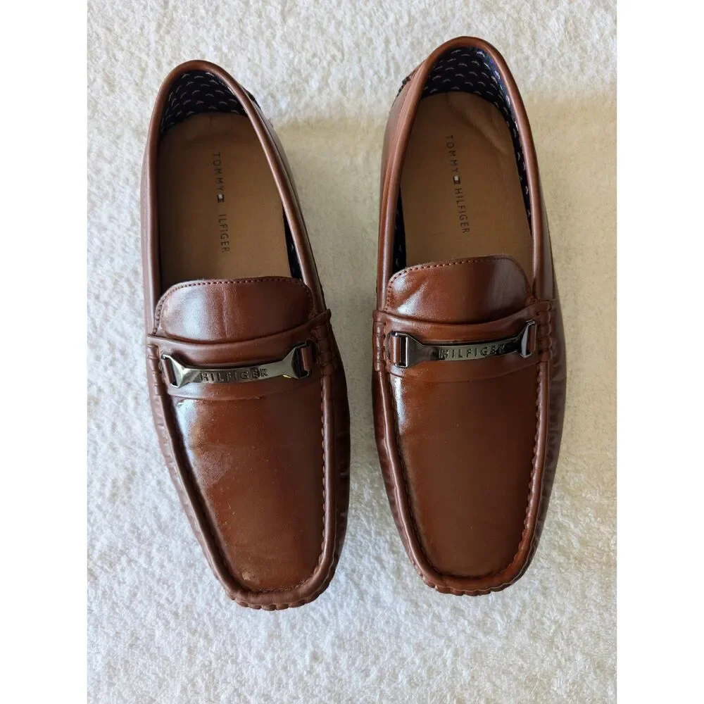 Tommy Hilfiger Men 7M Driving Loafers Moc Toe Metal Logo Slip On Shoes
